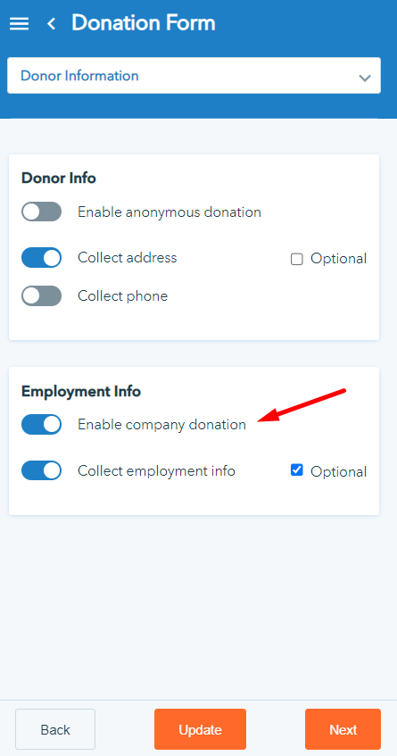 enable company donation matching