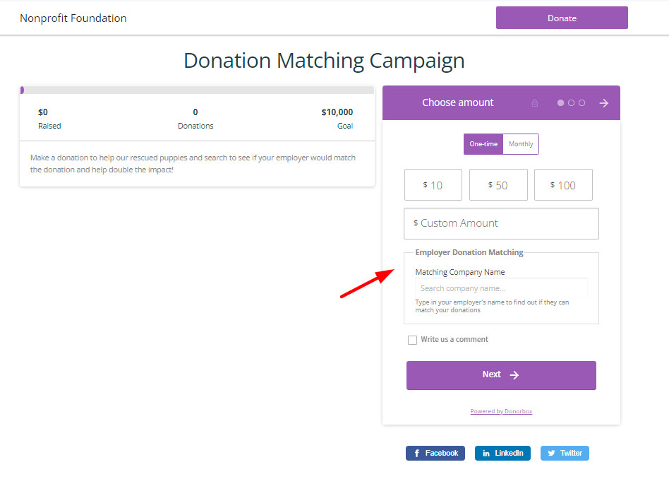 donation matching campaign - Donorbox