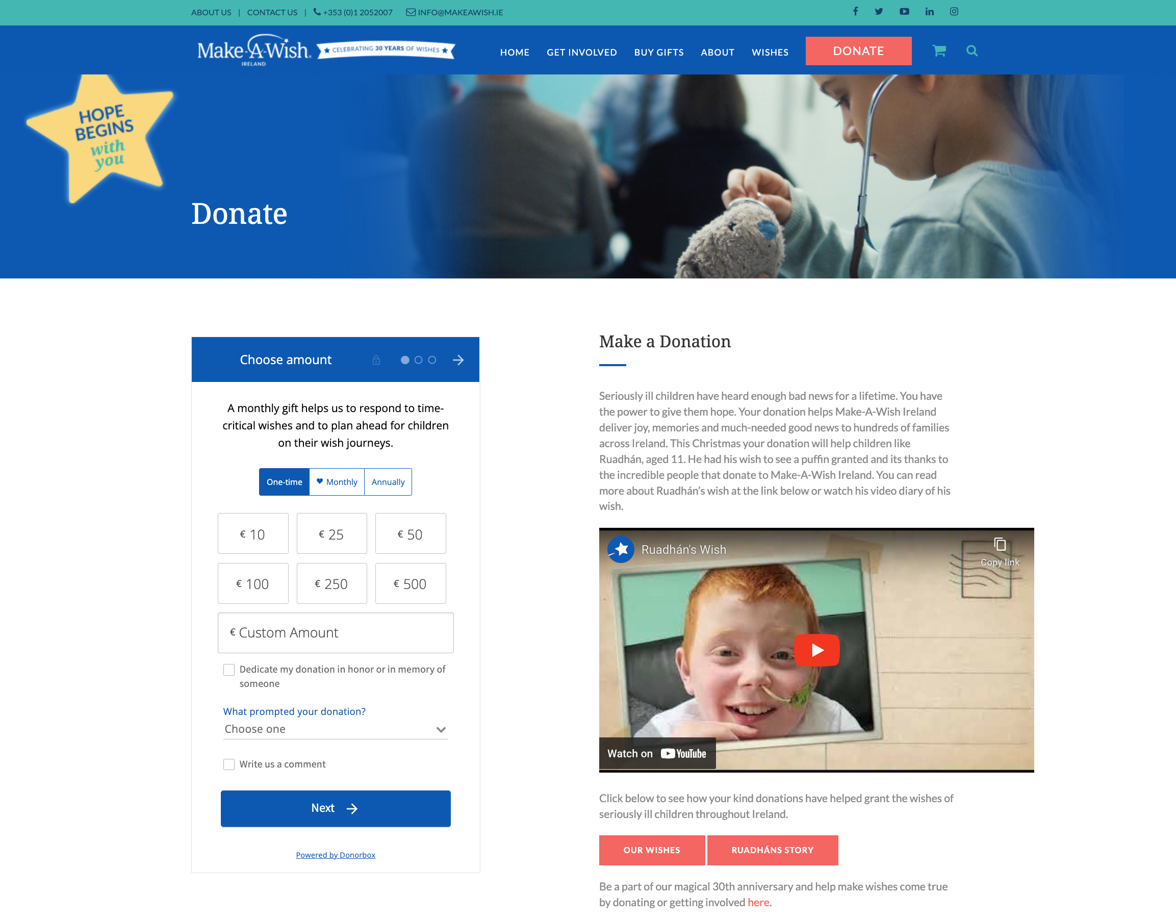 donation page example - make a wish