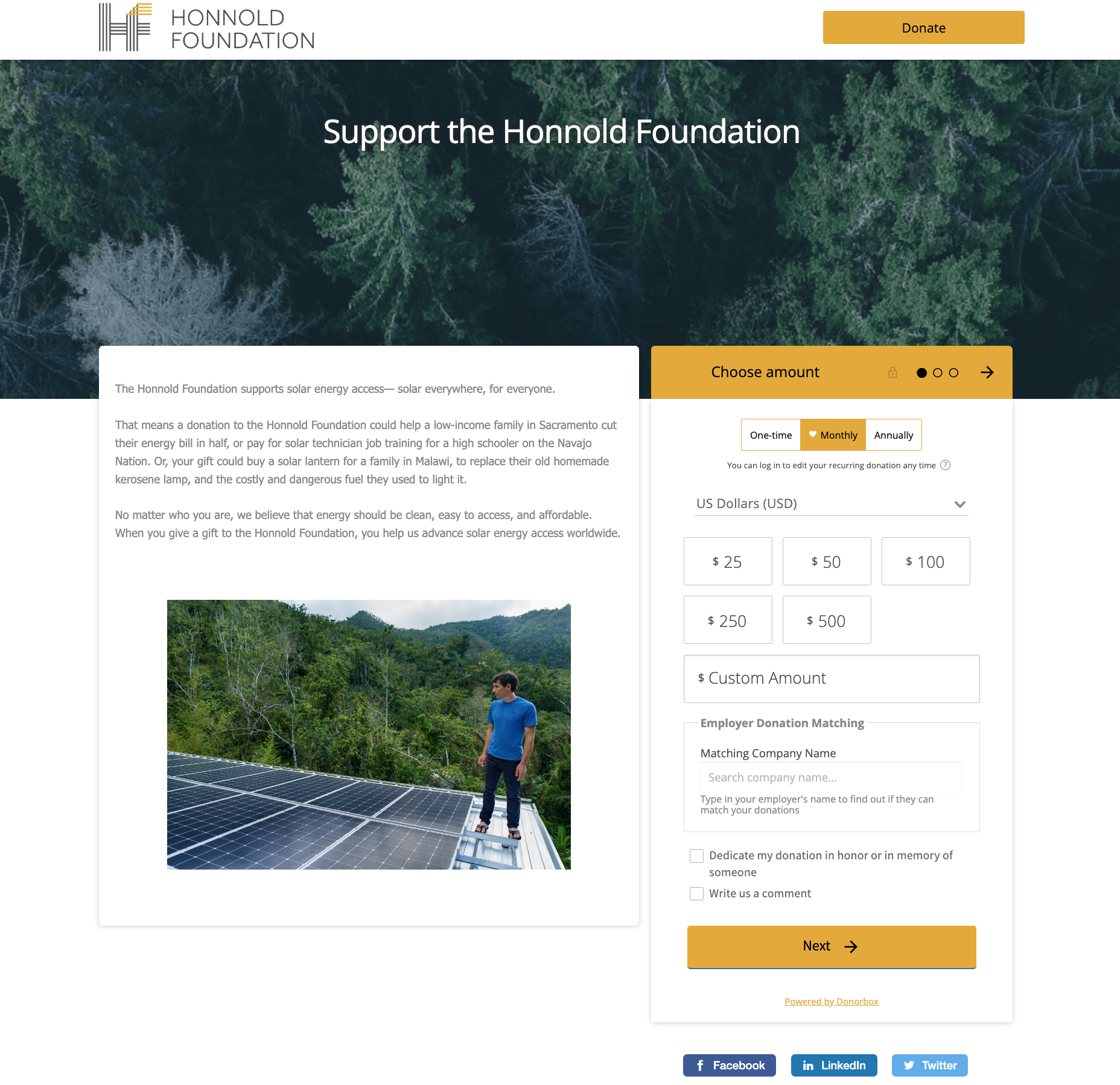honnold foundation - donation page examples