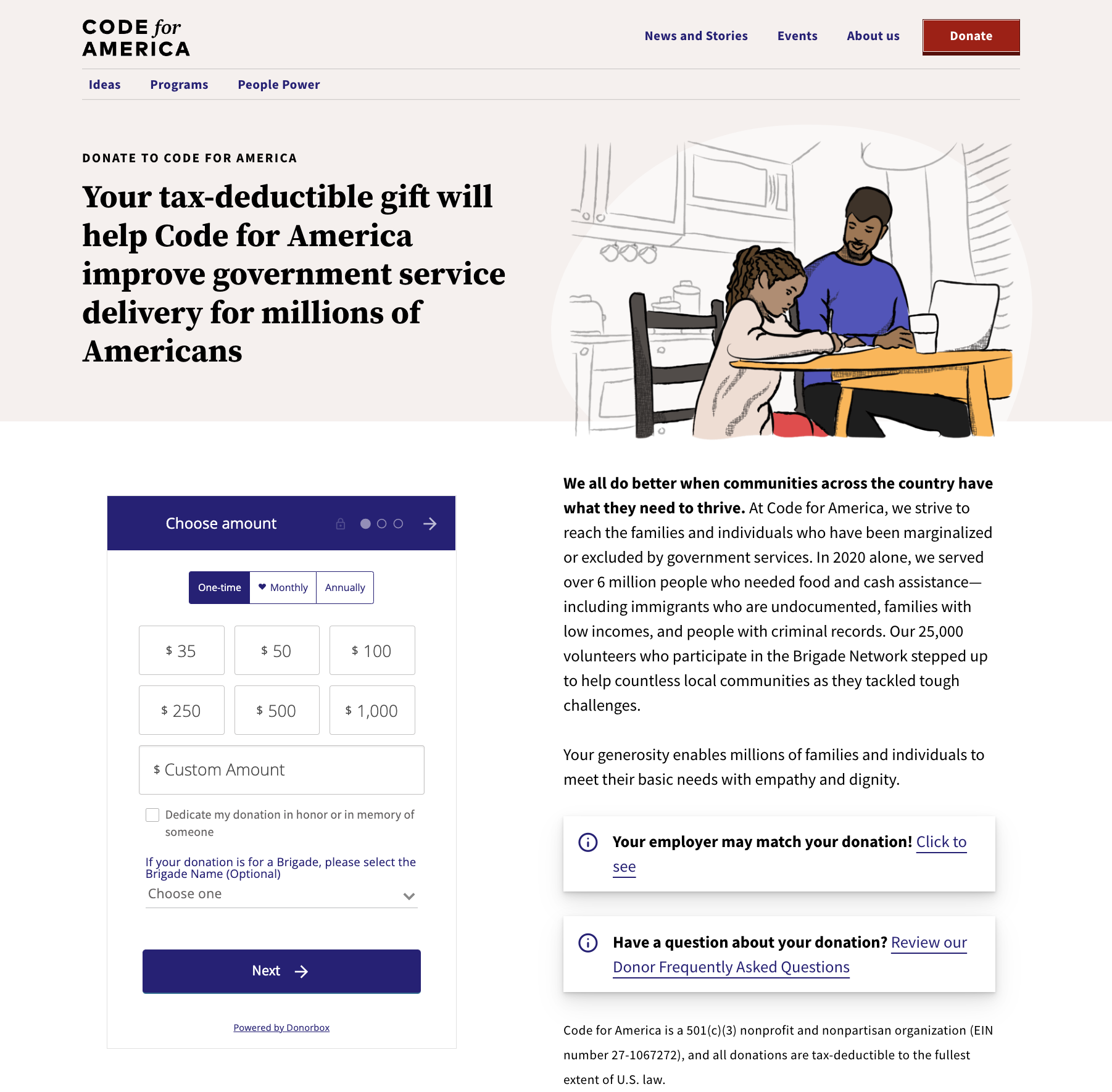 donation page examples - code for america