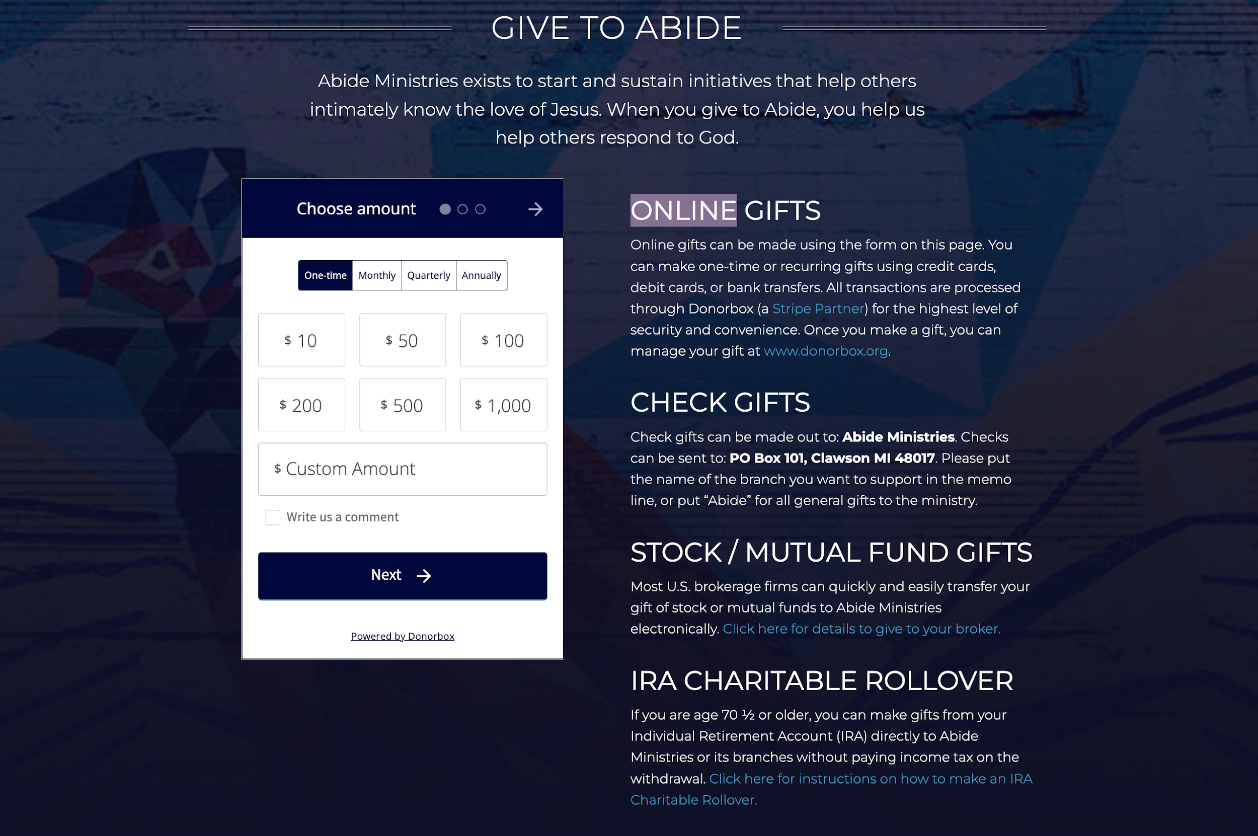 donation page examples - abide