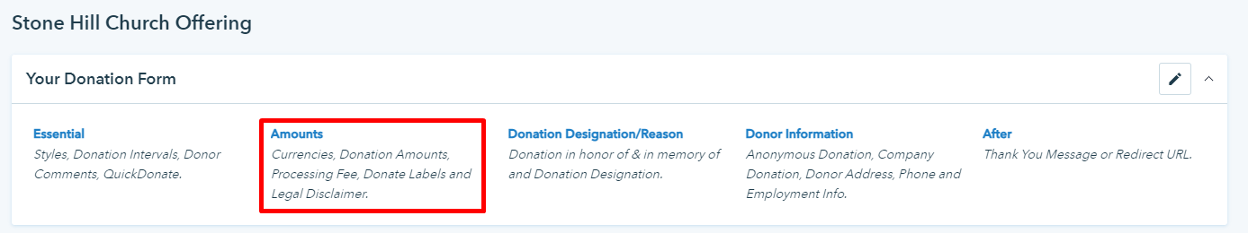 donation amounts on donorbox