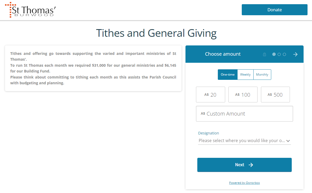 online tithing example donorbox
