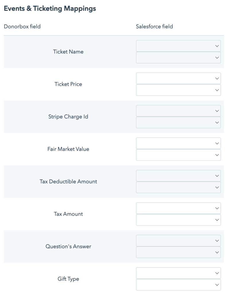 donorbox and salesforce events and ticketing mappings