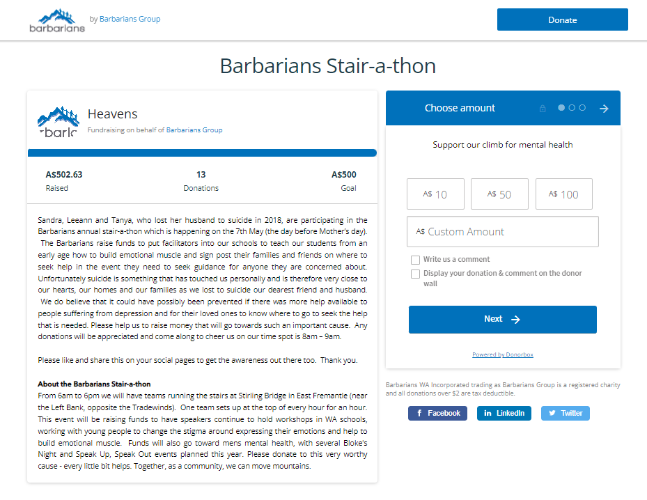 stair a thon example donorbox peer to peer