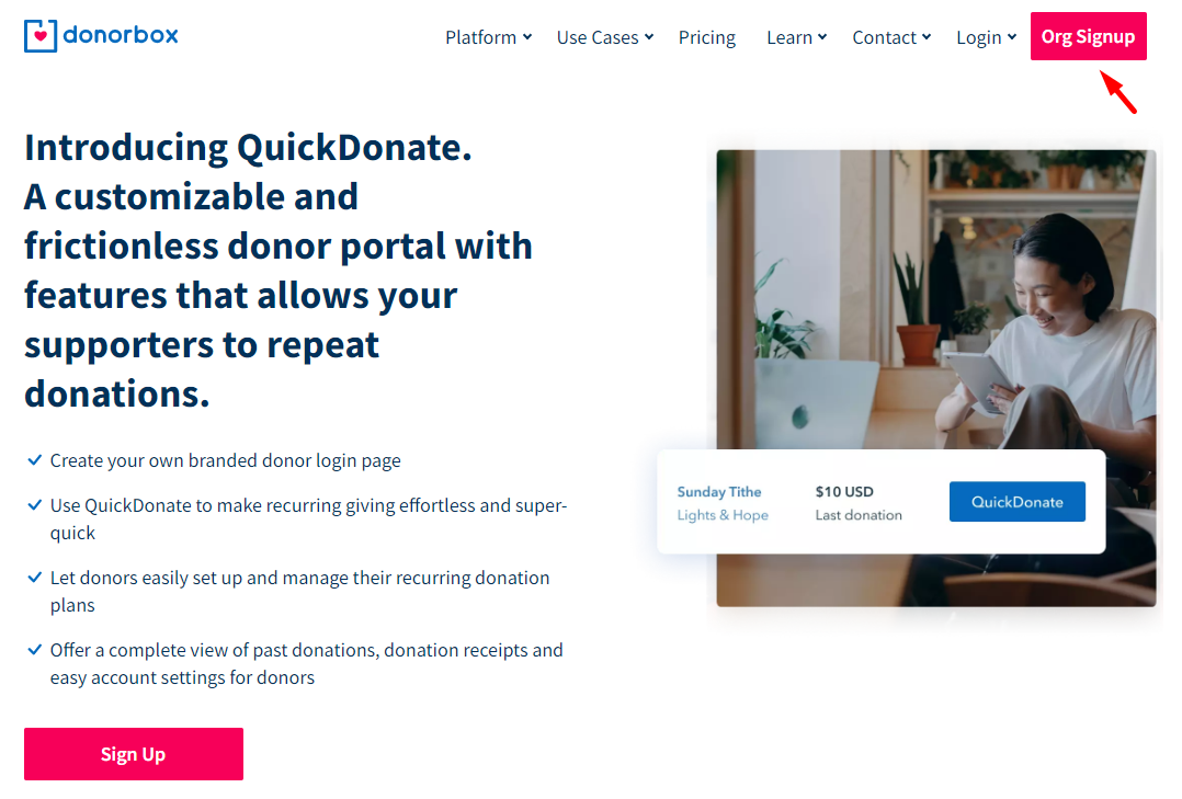 sign up for Donorbox QuickDonate
