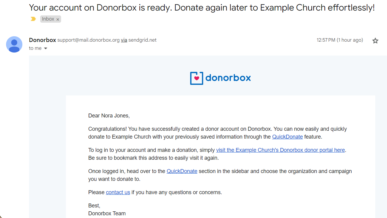 Donorbox email to QuickDonate