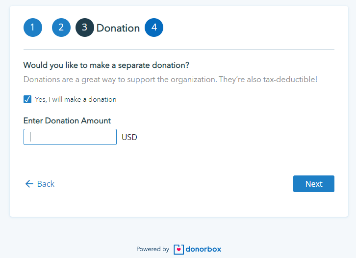 donations from donorbox ticketing form