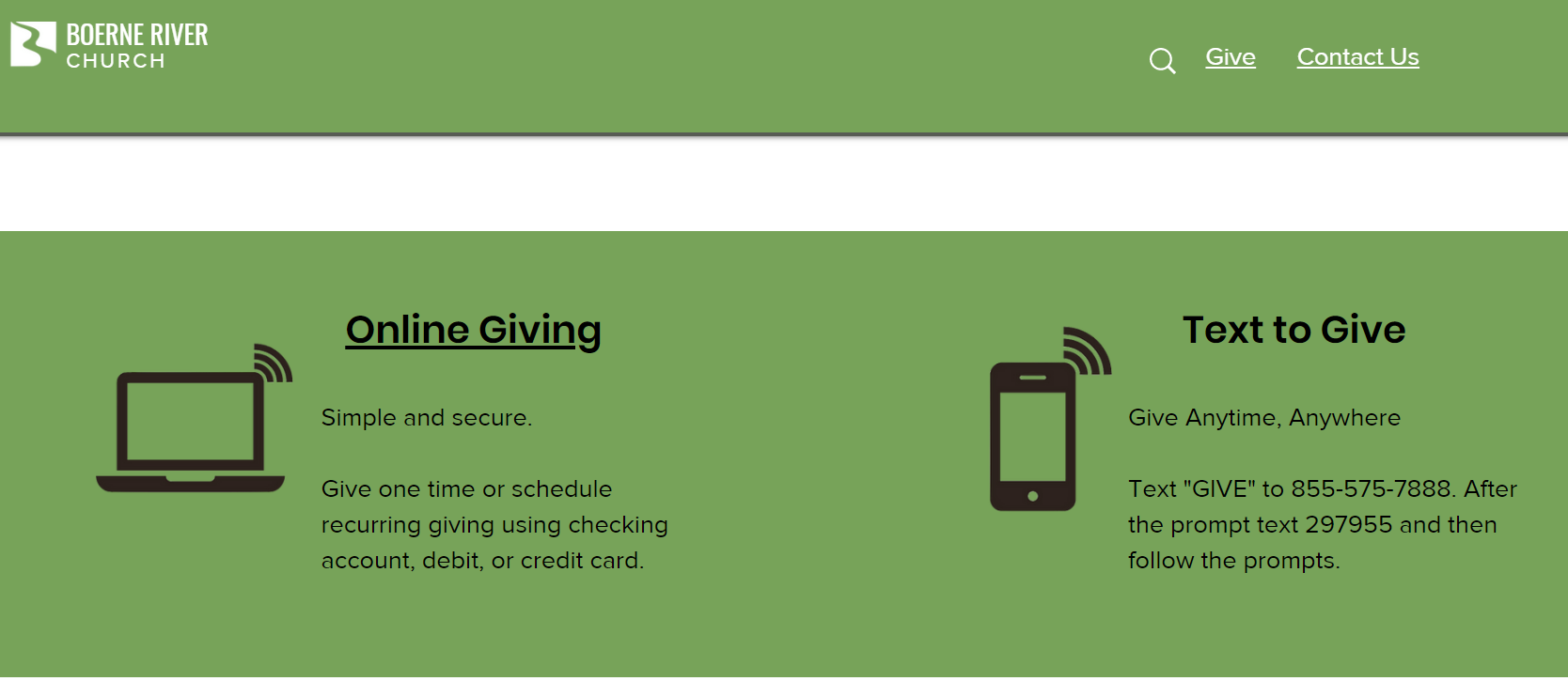 text to give and online giving on church website 