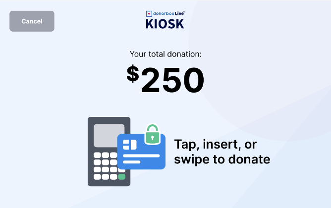 Total donation screen in Donorbox Live Kiosk