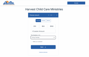 Screenshot of Harvest Child Care Ministry's Giving Tuesday Campaign Form