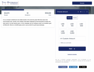 Screenshot of Tres Hermanos' donation form powered by Donorbox. 