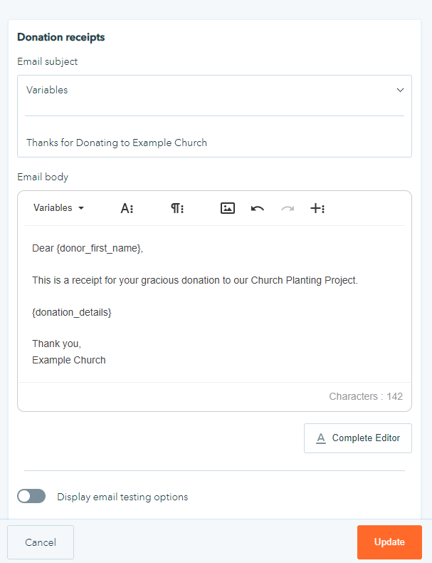 automated thank you letters for church on Donorbox