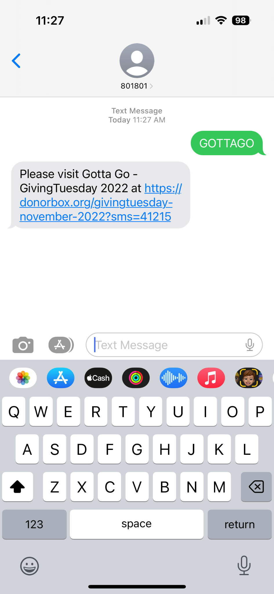 giving tuesday text giving campaign example