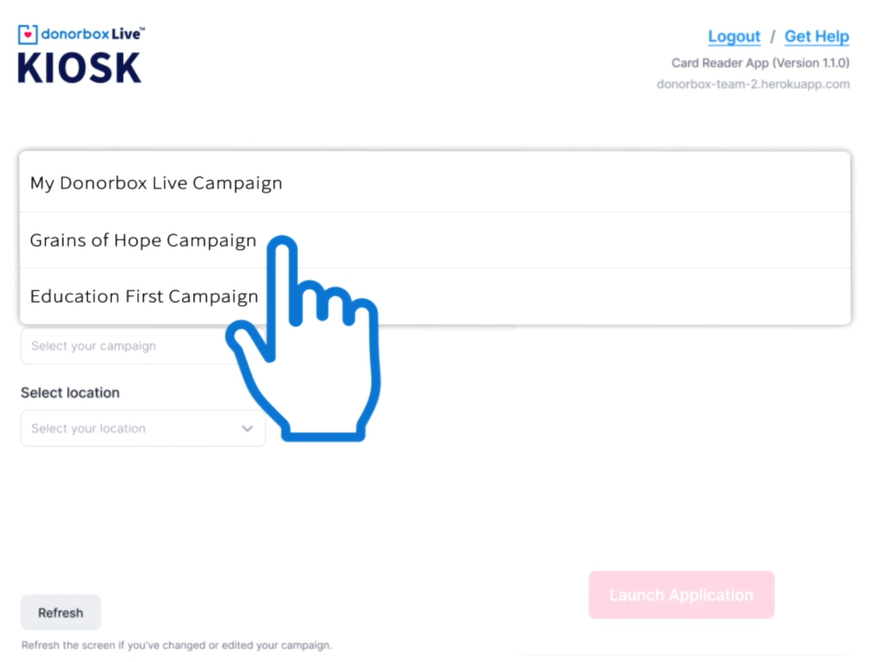 select campaign for giving kiosk