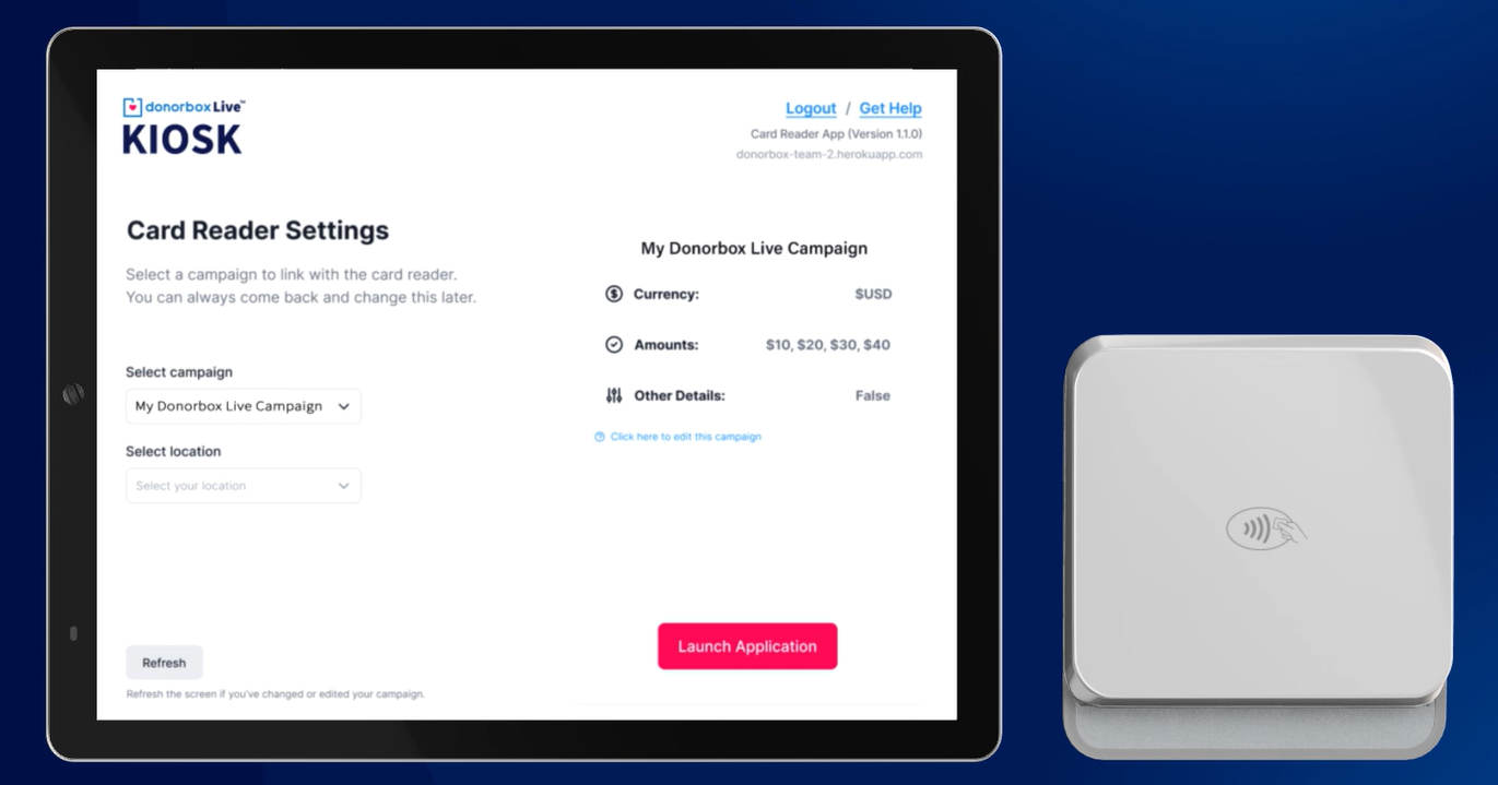 donorbox live app and card reader