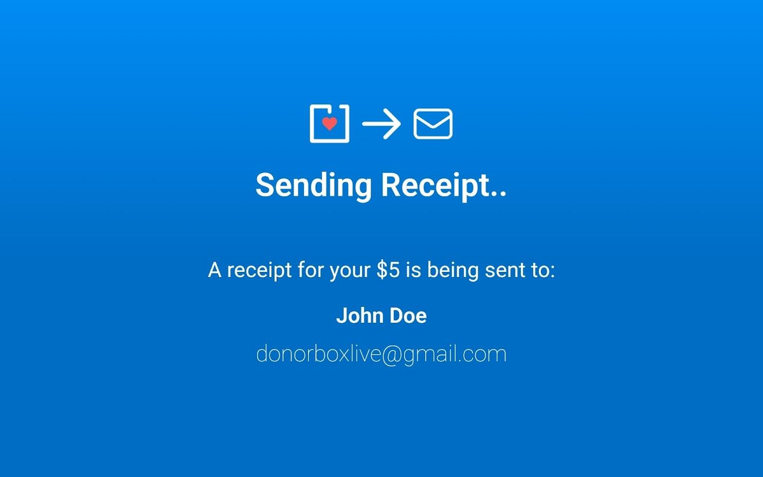 donation receipt after donating on donorbox live app