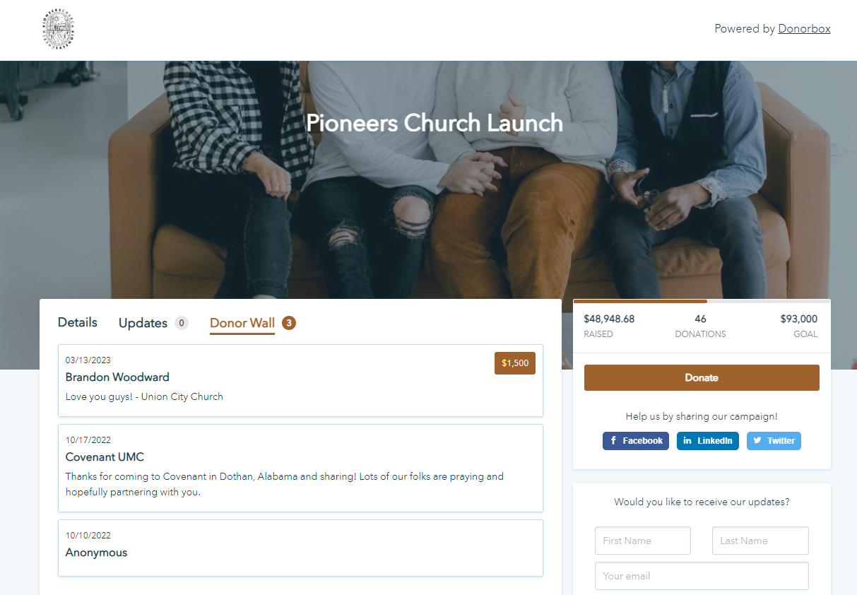 A church using a Donorbox Crowdfunding page to raise money for their church building fund. 