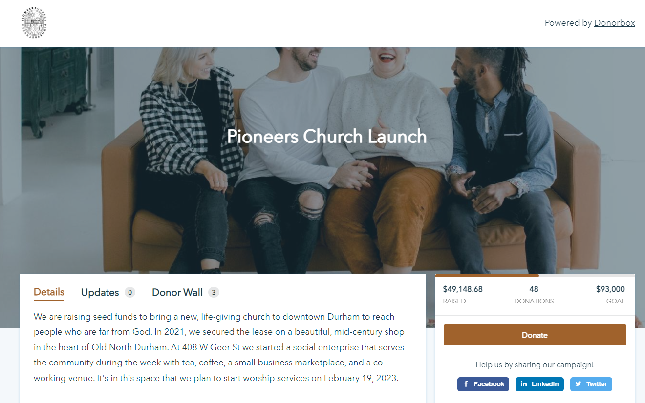 church capital campaign example on Donorbox