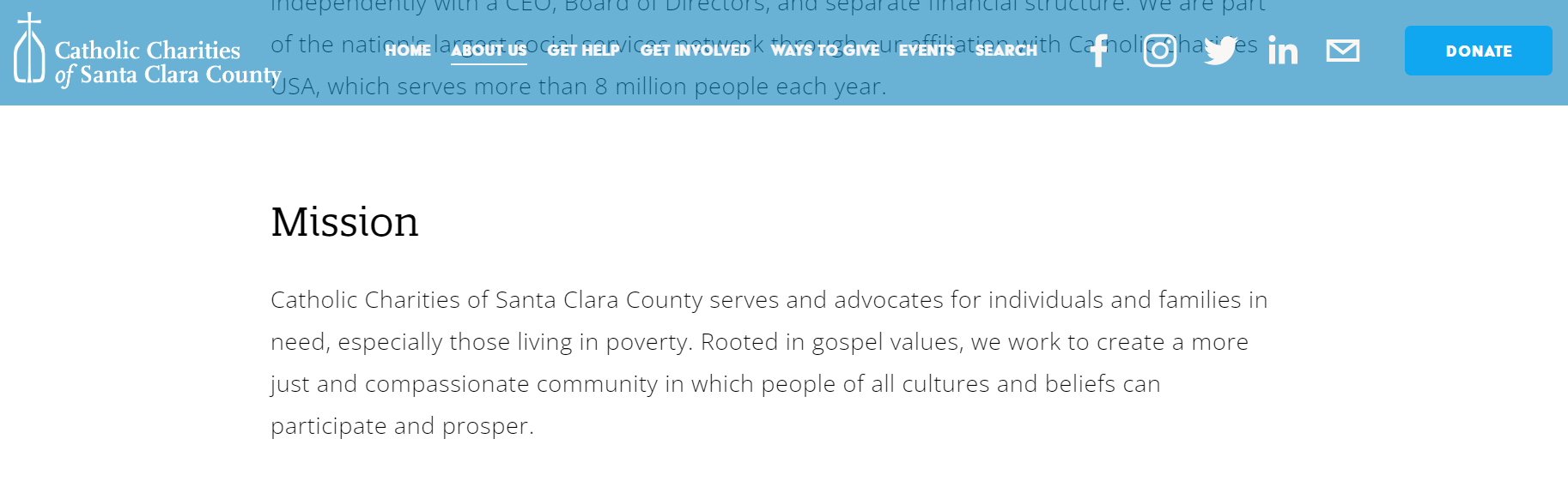 Catholic Charities of Santa Clara County's mission statement. 