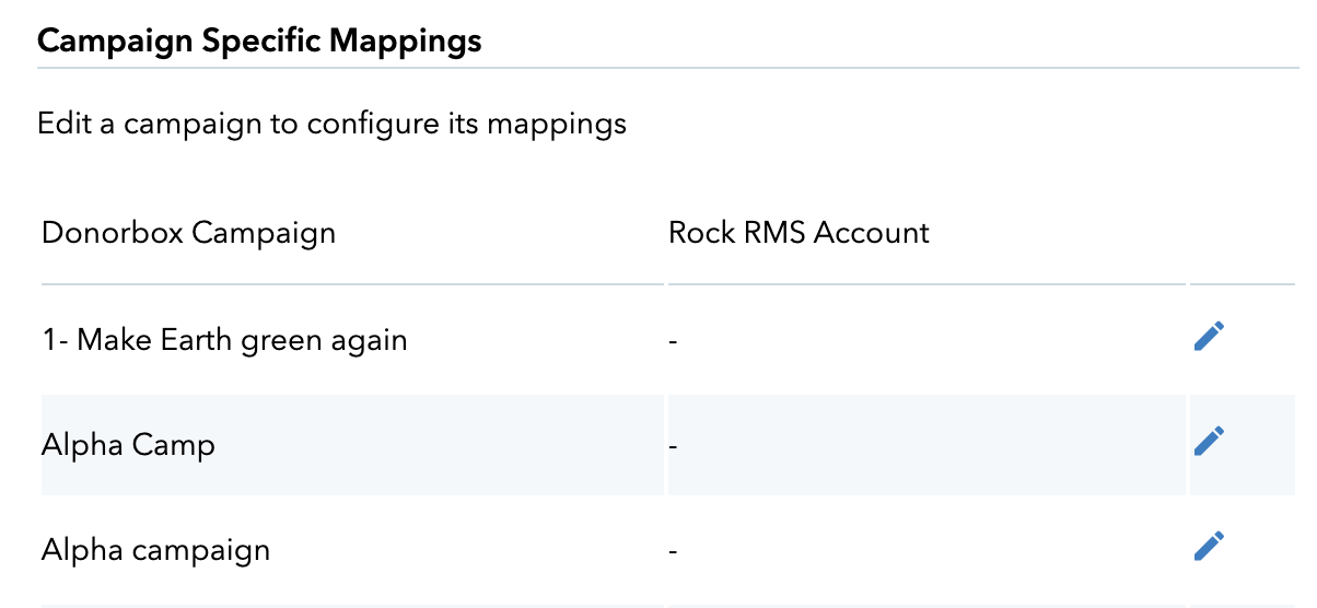 campaign specific mappings for donorbox and rock rms integration