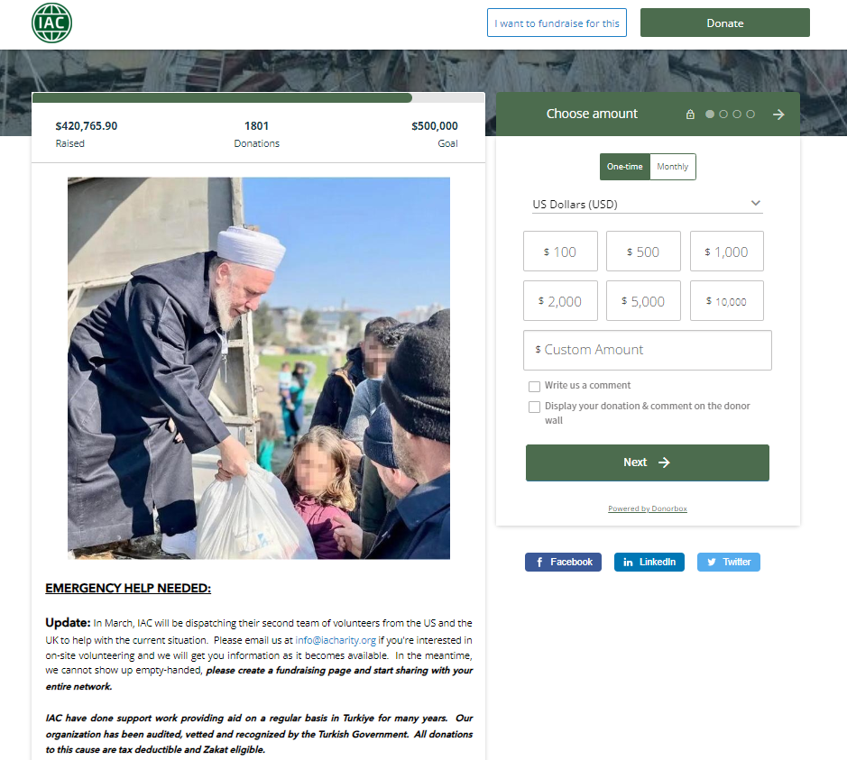 peer to peer fundraising example for mosques