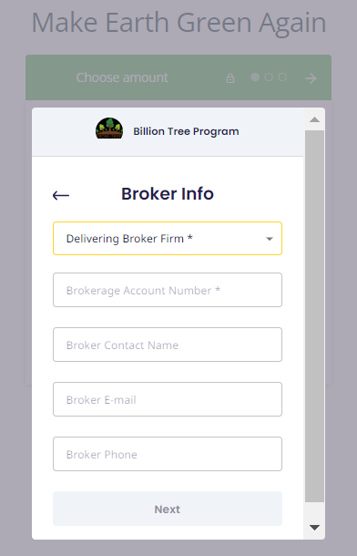 inputting broker information for stock donations on donorbox