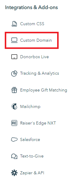finding custom domain on your donorbox account