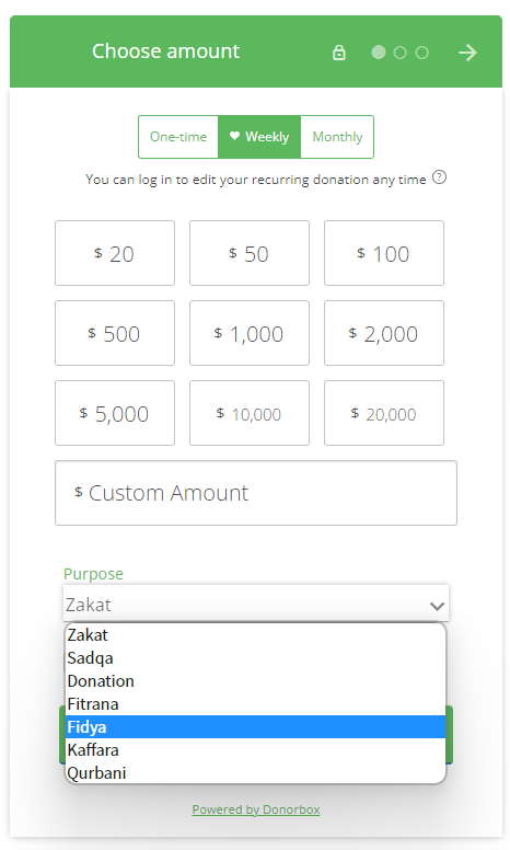 fidyah and kaffarah donations with donorbox donation form