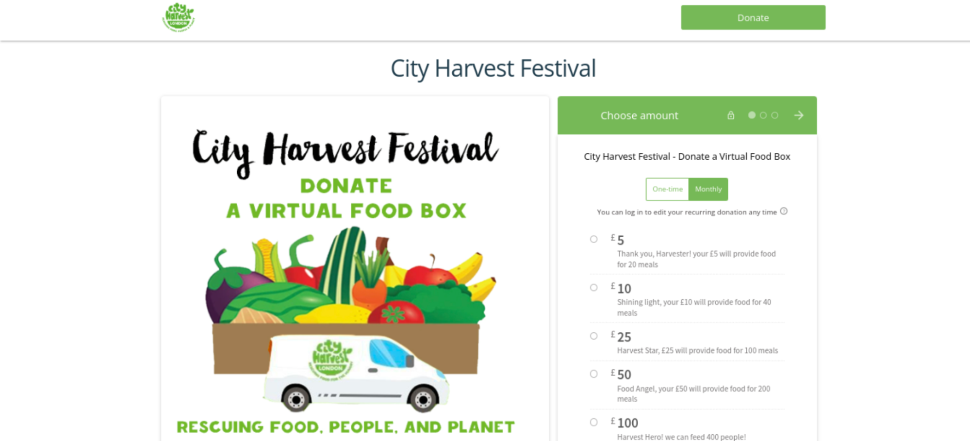 City Harvest's Donorbox fundraising page for their fall festival event