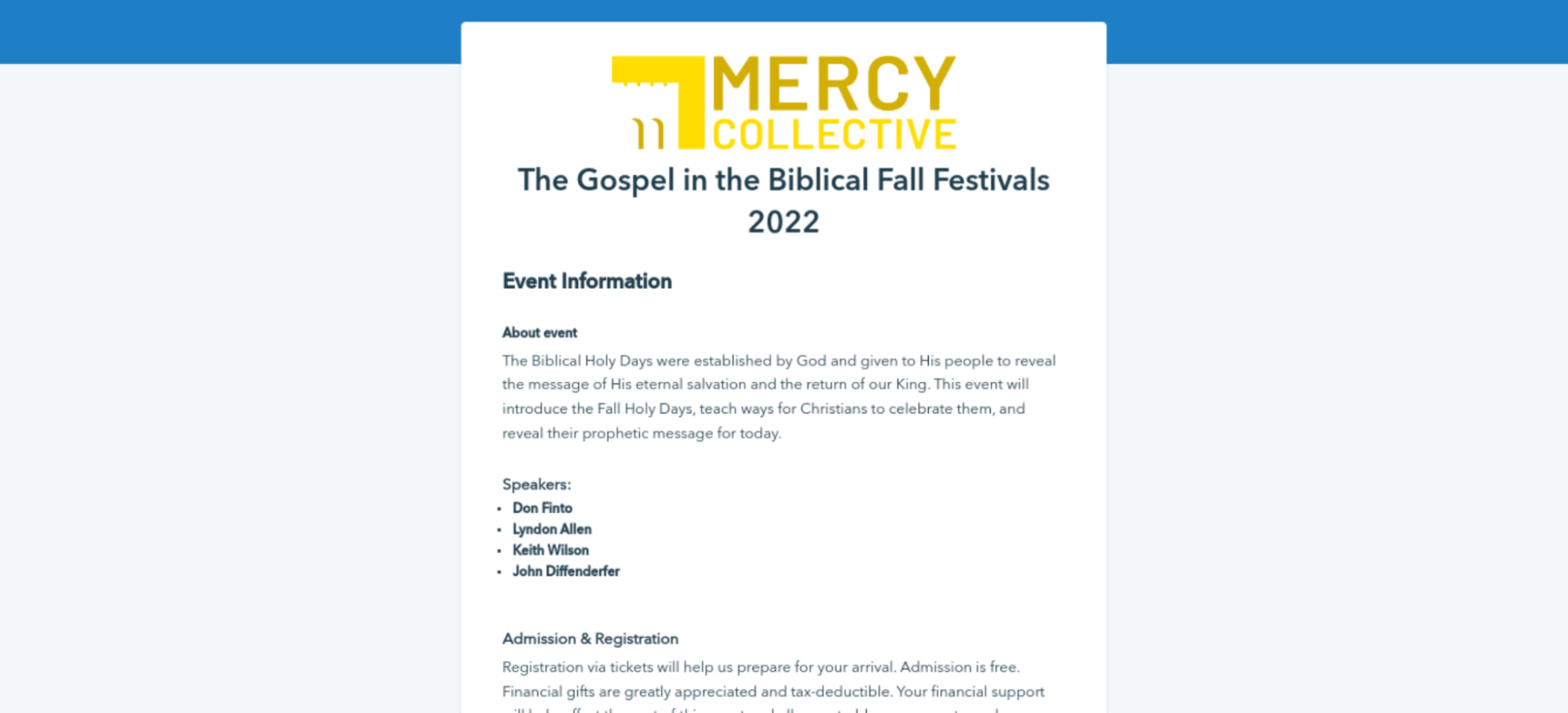 Mercy Collective's Biblical Fall Festival ticketing form on Donorbox Events