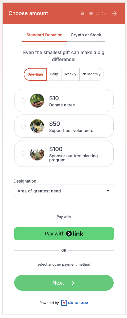 Donation form with rounded corners