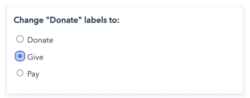 Screenshot of donate labels on Donorbox