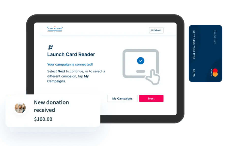 Shows Donorbox Live™ Kiosk interface - can help you raise more during your scavenger hunt fundraiser. 