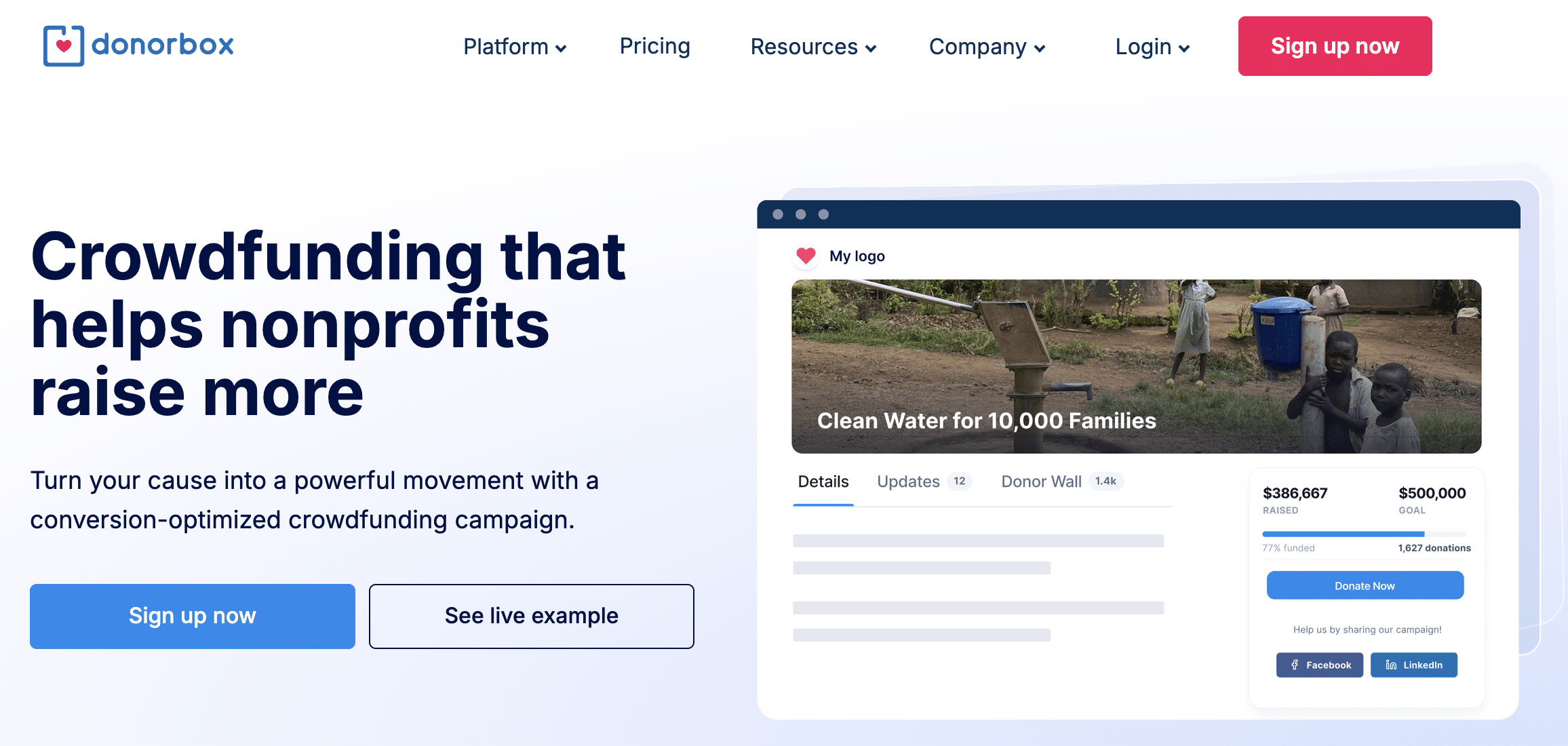 Screenshot of the Donorbox Crowdfunding banner for blog comparing the platform to Fundly vs GoFundMe