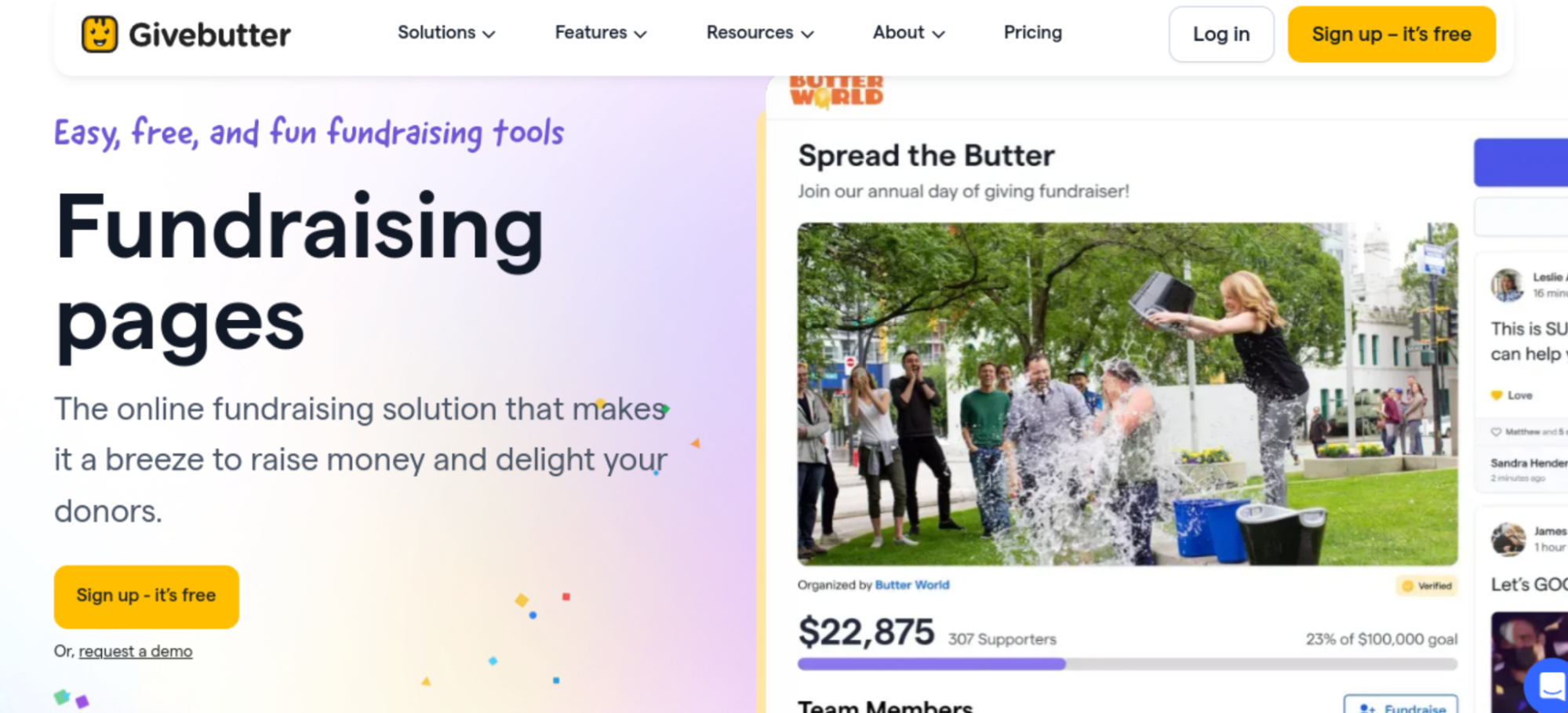 Givebutter fundraising pages have some crowdfunding features
