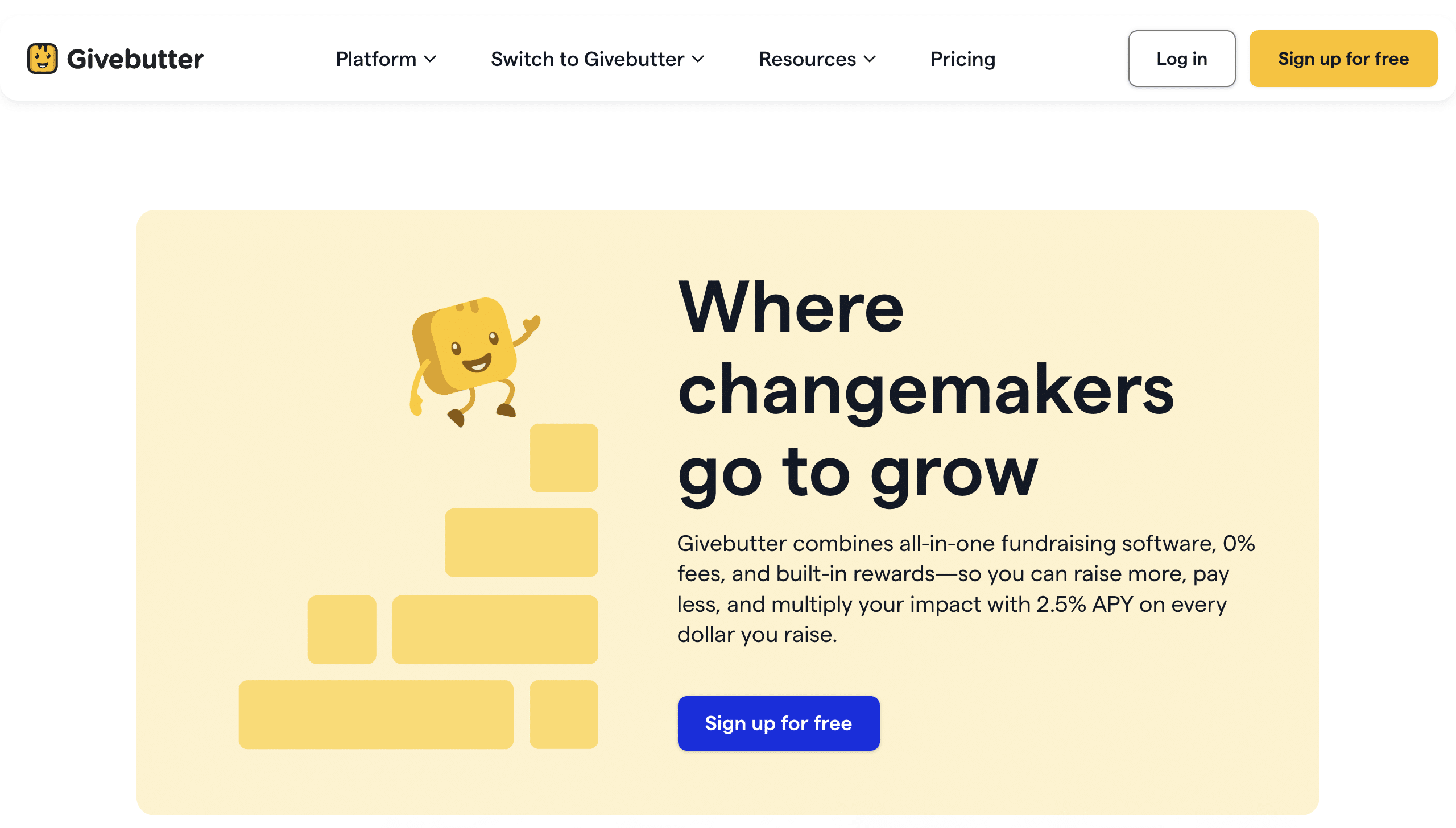 Screenshot of Givebutter's homepage banner