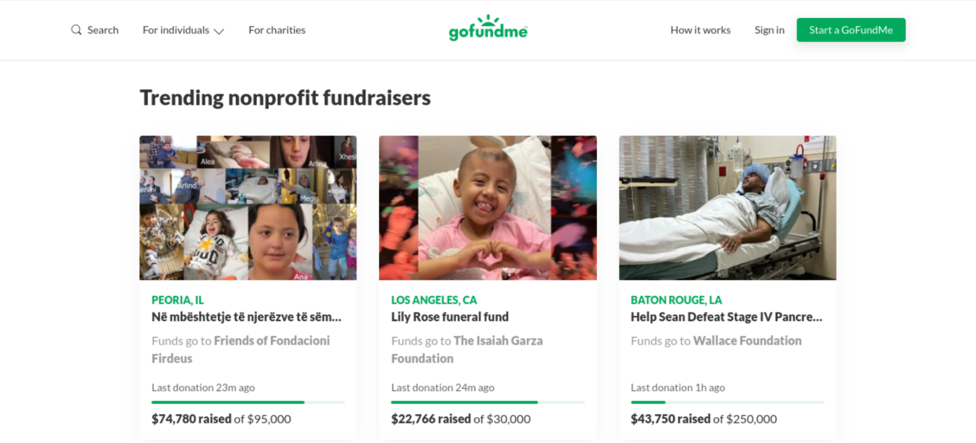 GoFundMe - a popular Crowdfunding site for individuals as well as charities
