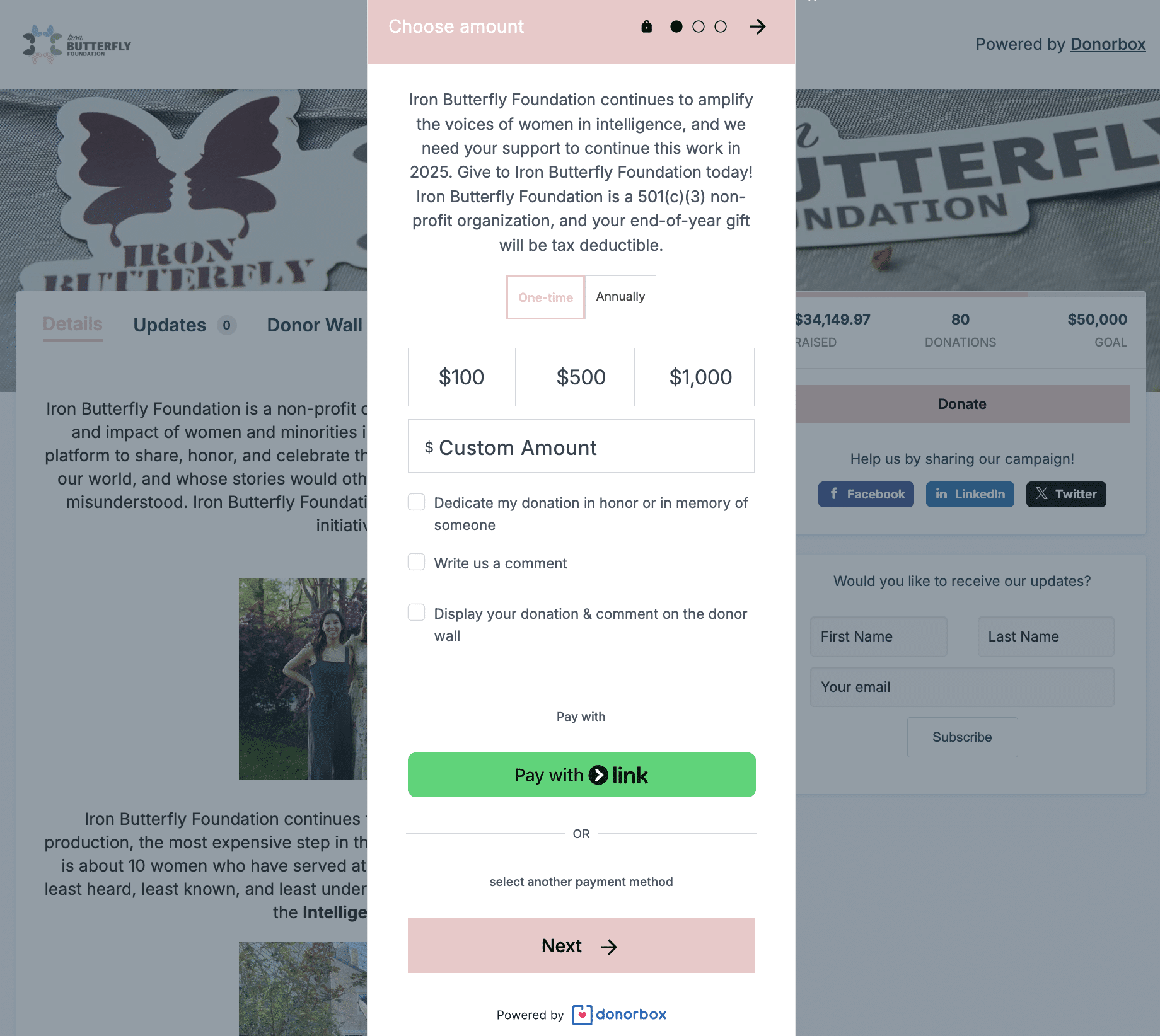Iron Butterfly Crowdfunding campaign hosted on Donorbox