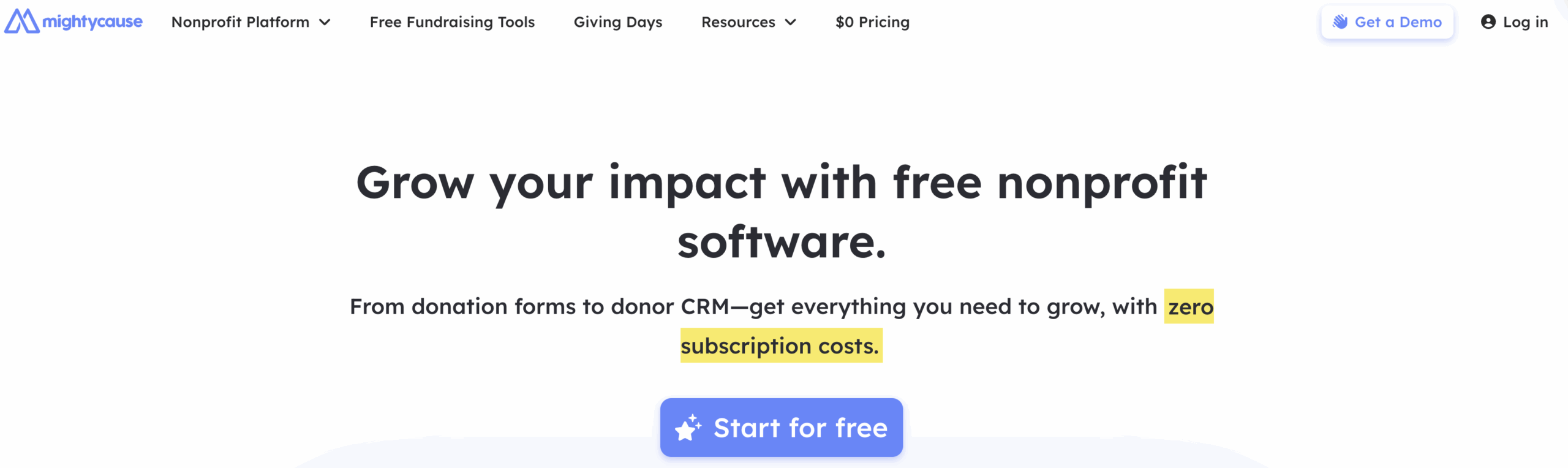 Screenshot of the Mightycause homepage banner, one of the best crowdfunding sites for nonprofits
