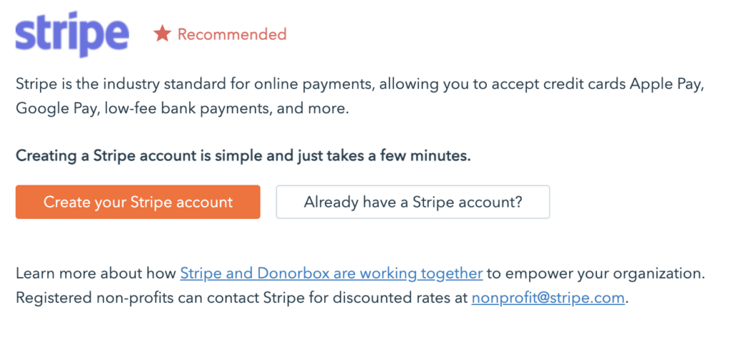 The Stripe Payment Processor set-up instructions in the Donorbox org account. 