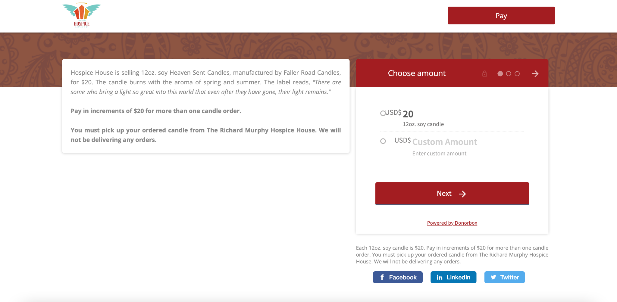 Example of someone using a Donorbox donation page for product fundraising. 