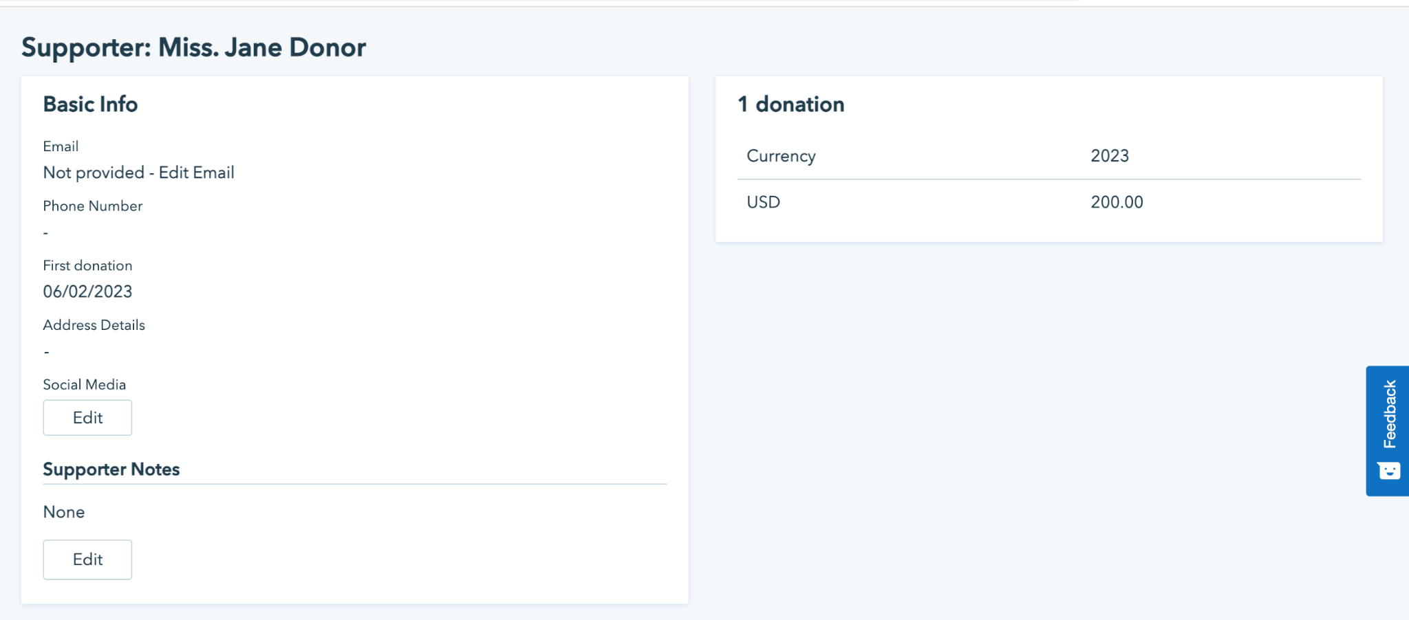 Example of a Donorbox supporter profile. 