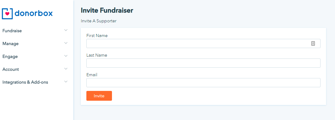 Screenshot showing how to invite fundraisers with Donorbox Peer-to-Peer. 