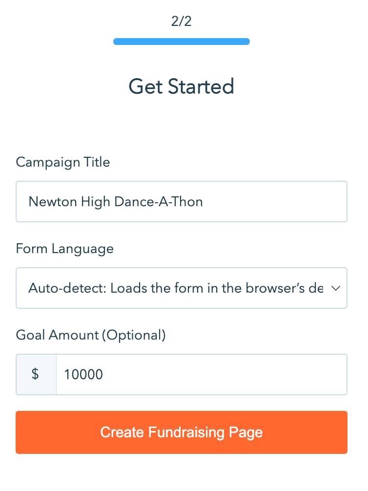 Screenshot of the getting started screen when building a Donorbox campaign. 