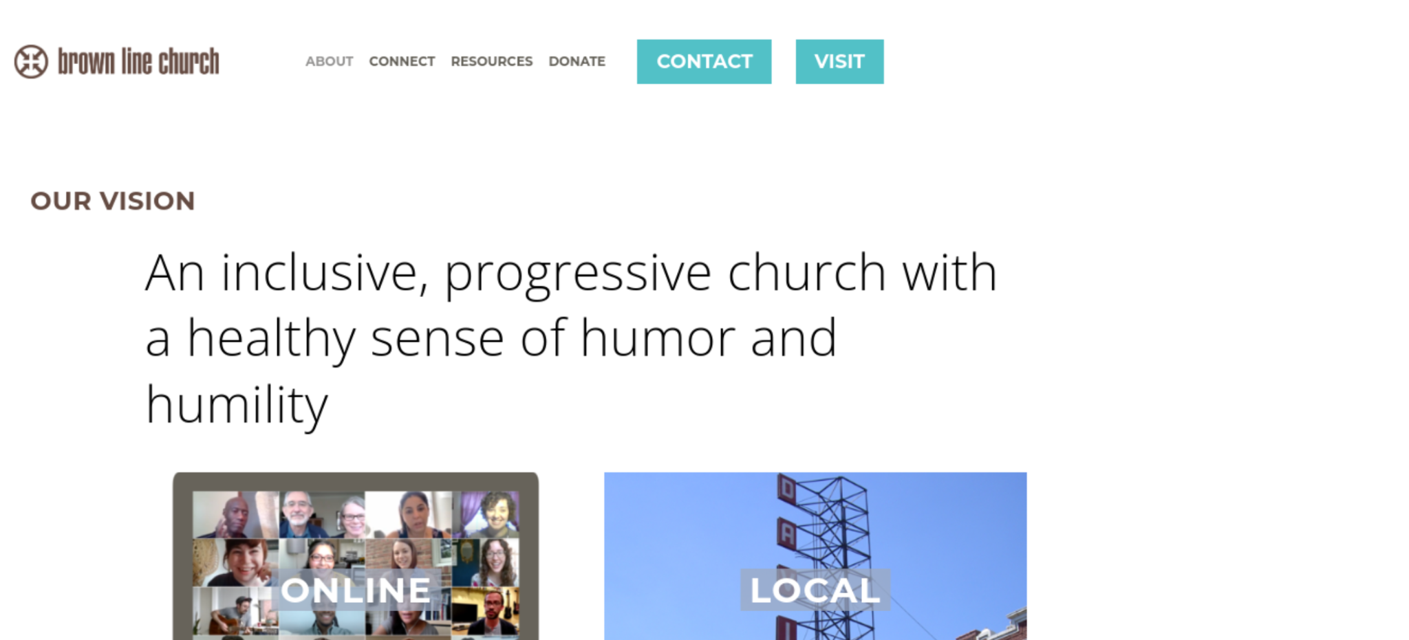 Screenshot of Brown Line Church's website showing their vision statement. 