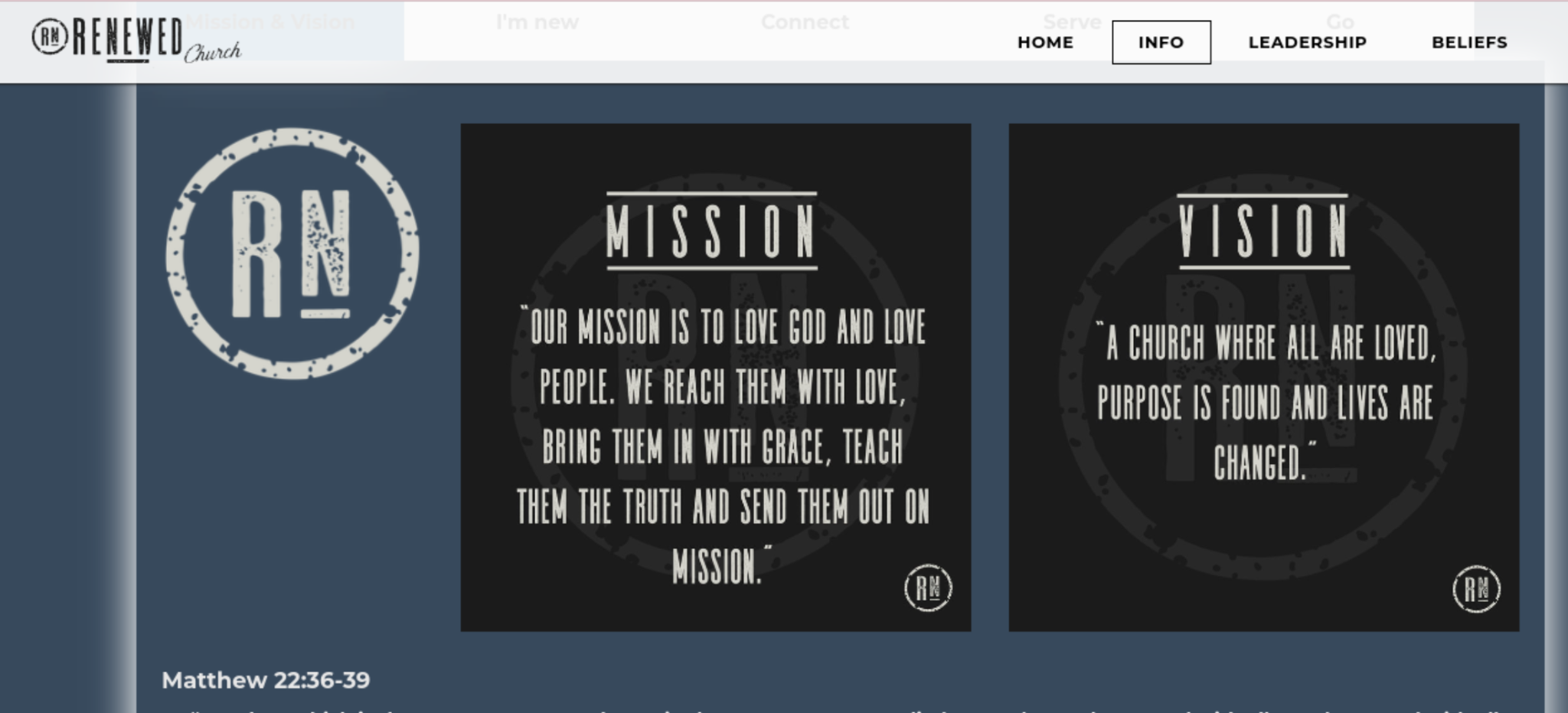 Screenshot of Renewed Church's vision statement on their website. 
