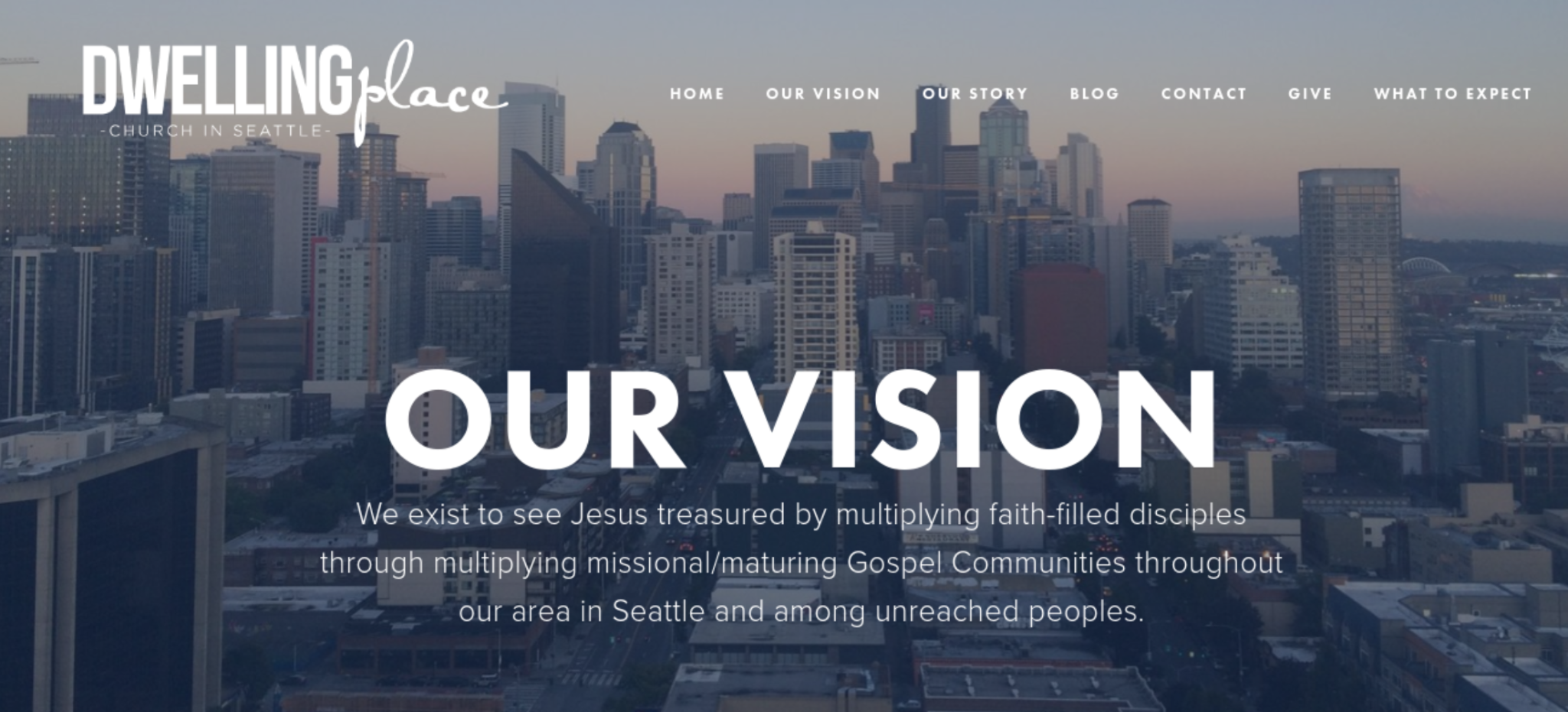 Screenshot of Dwelling Place's website showing their vision statement. 