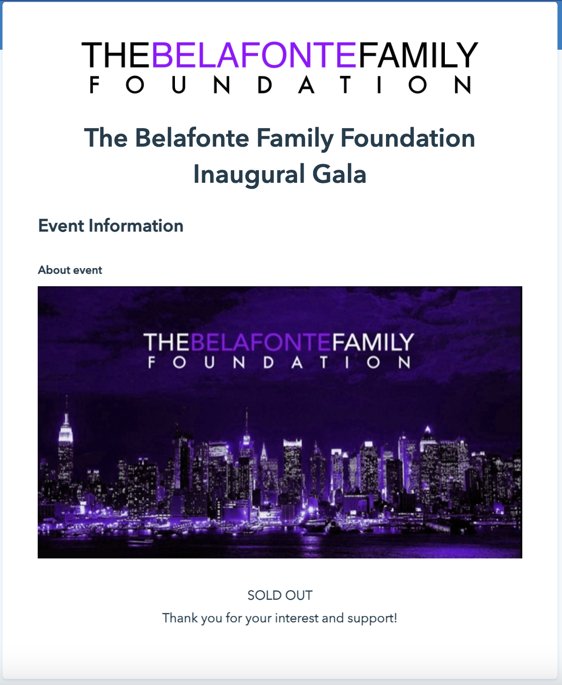 Screenshot of an organization's Donorbox Event page for their gala fundraiser. 